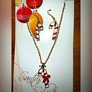 Candy Cane Jewelry Set Christmas and Holiday Earrings and Necklace